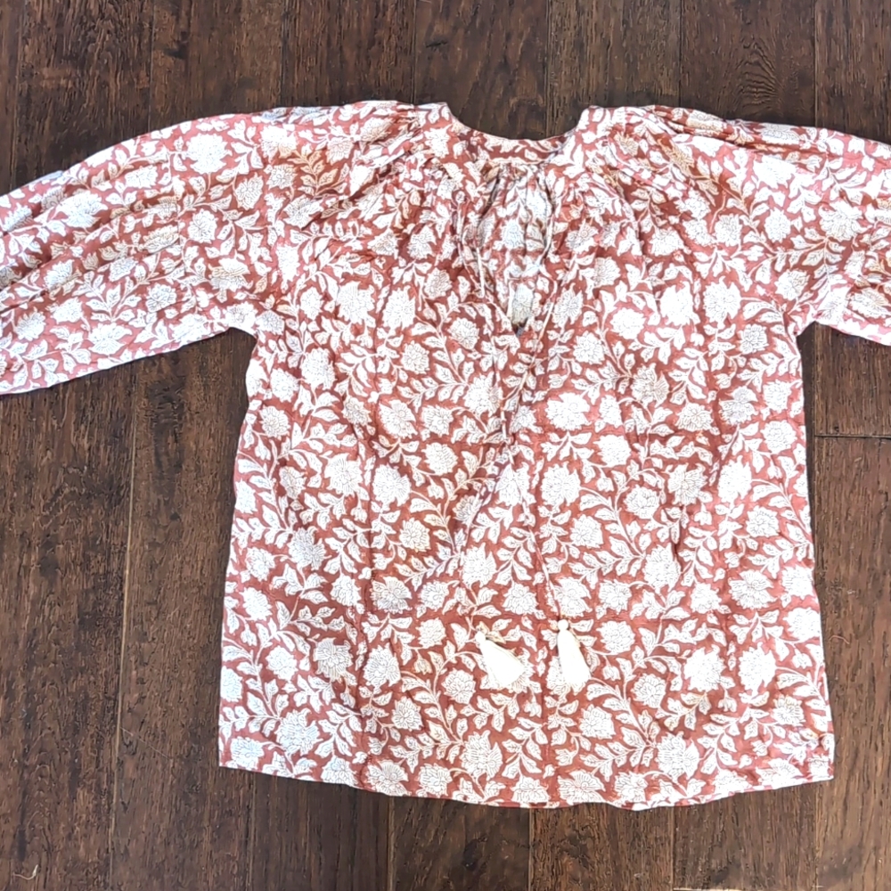 Brown Blockprint Flowy Top Floral